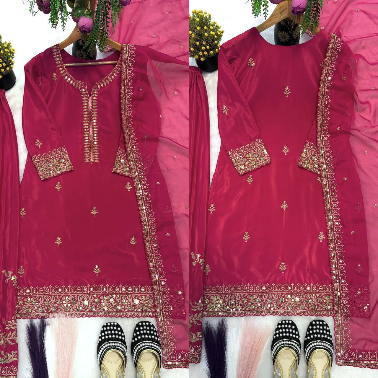 Garnet Opulence Embroidered Sharara